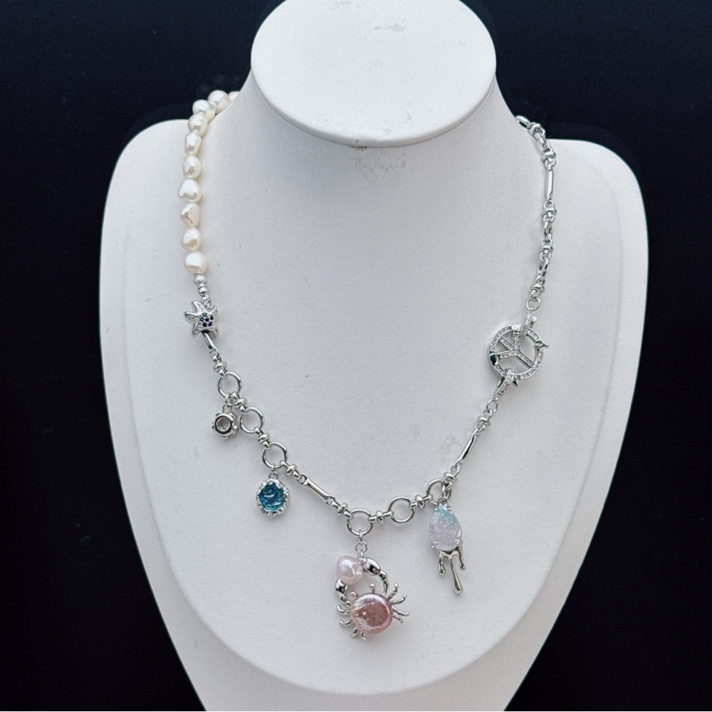 Freshwater pearl ocean themed necklace